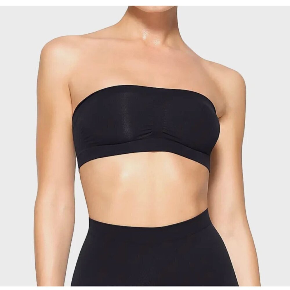 Skims Seamless Sculpt Bandeau Bra Top XS Black Strapless Removable Straps